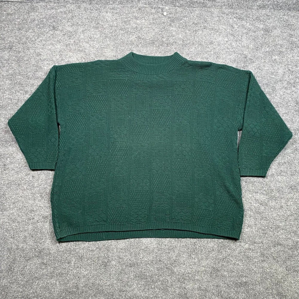 Vintage Mathias Mens Forest Green‎ Textured Knit Sweater Made in USA Size 1X